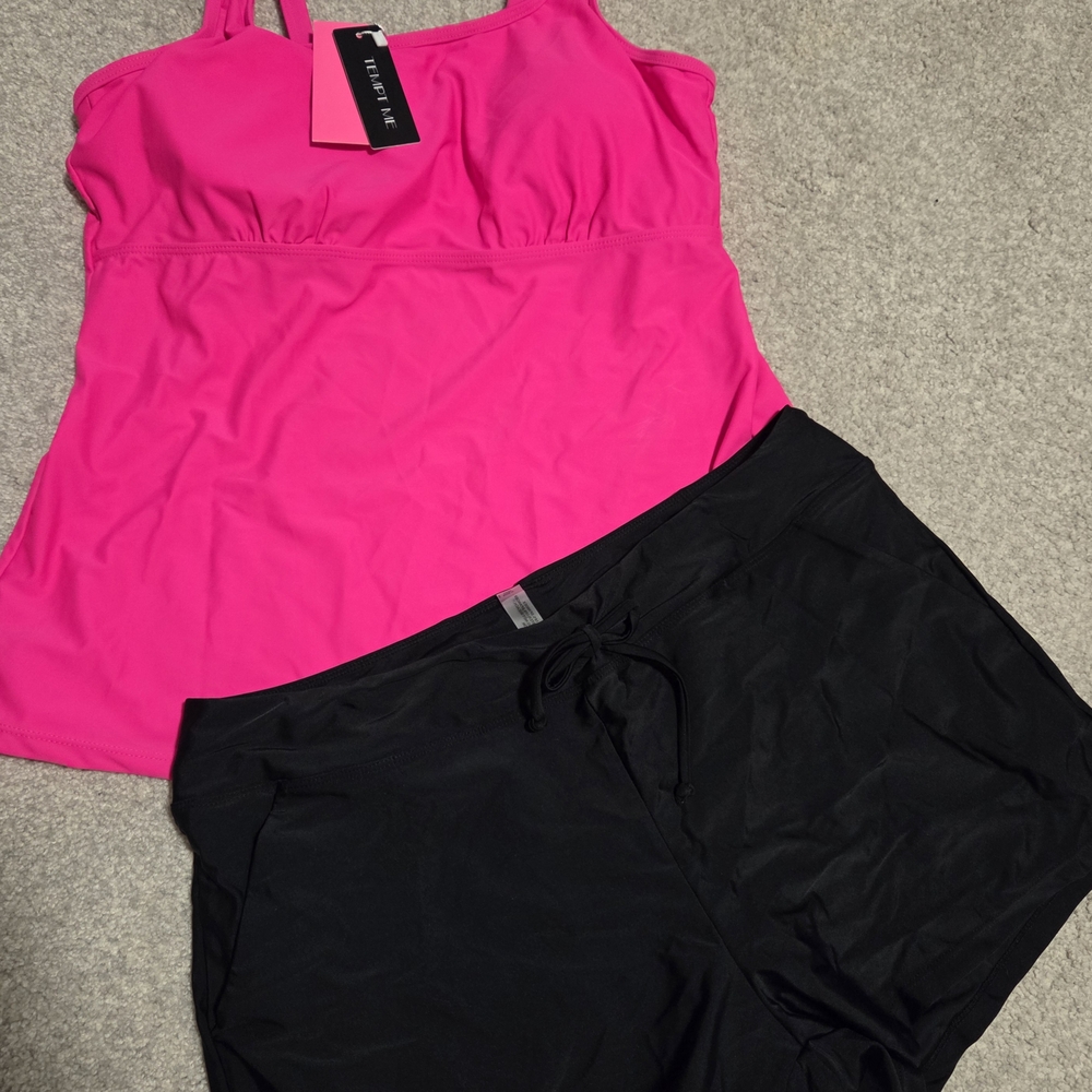 Pink Tank Top and Black Shorts Set